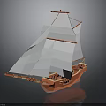 Orange Hull Sailing Boat Model With White Sails And Wooden Structure For