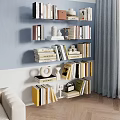 Modern Bookshelf With Metal Frame Multiple Layers Books And Decorative Items In Living Room