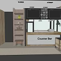 Modern Cafe Interior With Glass Walls Wooden Floor Black Pendant Lights And Bar Counter