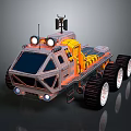 Six Wheeled Utility Vehicle With Large Off Road Tires Powerful Headlights And Roof Mounted Equipment