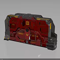 Red Sector Caution Door With Metal Frame Yellow Warning Stripes And Futuristic Design