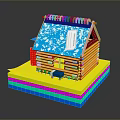 Modern Handmade Small House Model With Colorful Materials Wooden Strip Structure And Blue Snowy Roof