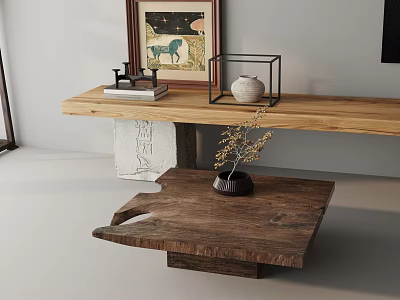 Decorative Ornament Set with Ceramic Jar Metal Frame on Wooden Console and Coffee Table Decor 3d model