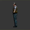 Man Wearing Blue Shirt Yellow Vest And Blue Pants With Cap Arms Outstretched