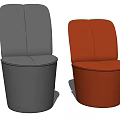 Modern Gray and Orange Single Sofa with Curved Backrest and Rounded Base 3d model