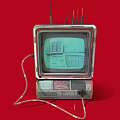 Retro Electronic TV With Old Fashioned Design Green Screen Display Red Background And Wires