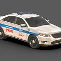 White Police Car With Blue Emergency Lights And Local Department Markings