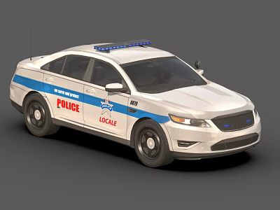 White Police Car With Blue Emergency Lights And Local Department Markings 3d model