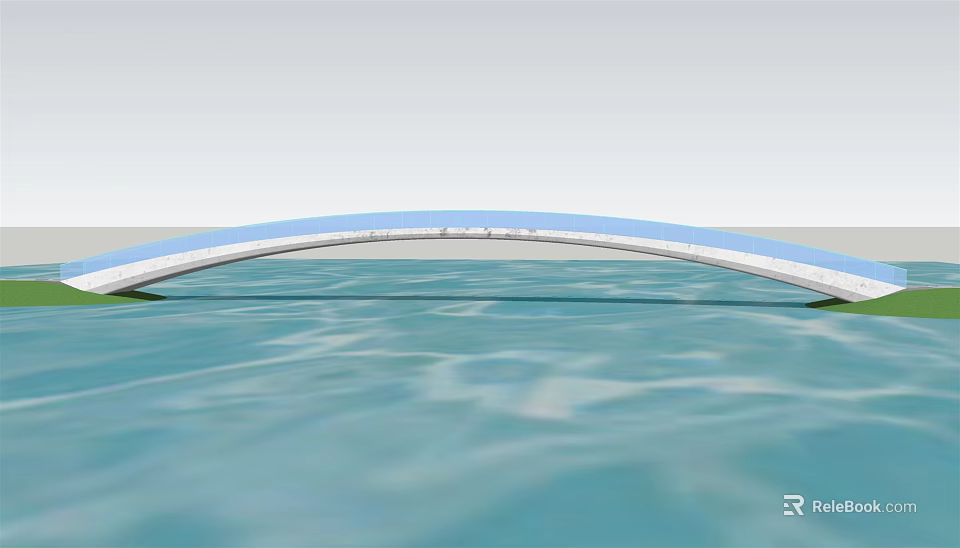 Modern Blue Arch Bridge with Smooth Curved Structure Spanning Over Calm Water 3d model 