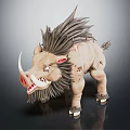 Detailed Warthog Sculpture With Spiky Mane Open Mouth And Sharp Tusks