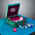 Open Green Jewelry Box With Pearl Necklace Red Flower Ornament And Blue Ring Decor Set