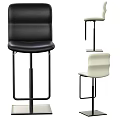 Modern Black and White Bar Stools with Leather Seats and Metal Frames 3d model