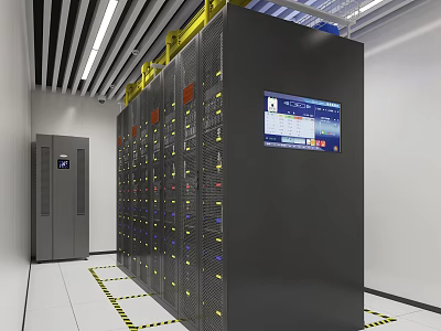 Modern Monitoring Room Interior With Server Racks Display Screen And Equipment 3d model