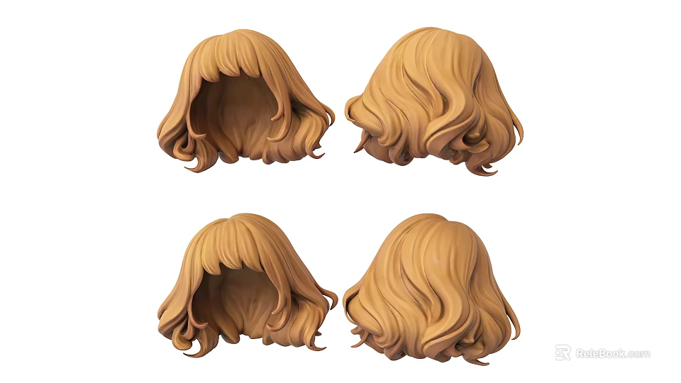 Blonde Curly Hair Wigs For Head With Four Different Angles 3d model 
