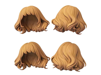 Blonde Curly Hair Wigs For Head With Four Different Angles 3d model