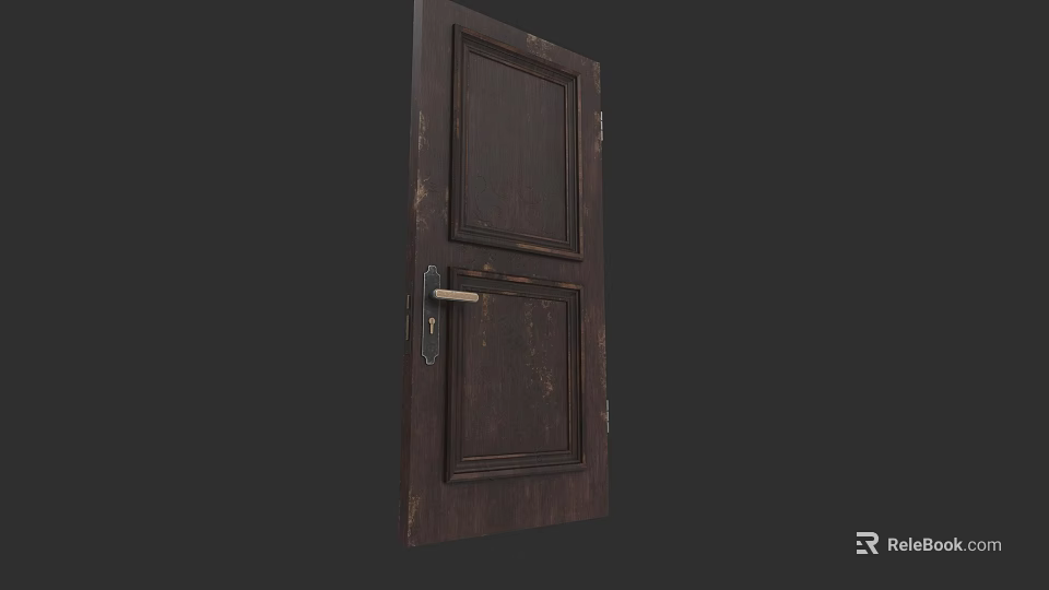 Classic Dark Wooden Hinged Door With Panel Design And Metal Handle 3d model 