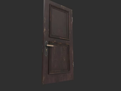 Classic Dark Wooden Hinged Door With Panel Design And Metal Handle 3d model