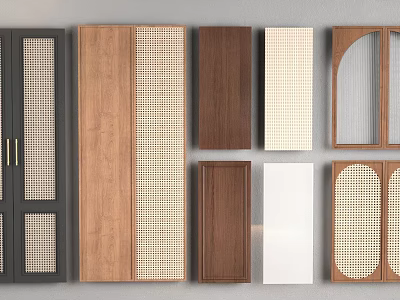 Wardrobe Doors With Various Designs Including Wooden Grid Arched And White Textures 3d model
