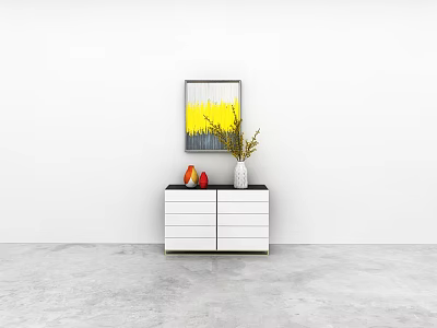 Modern Entryway Console Table With Black White Design Decorative Vase Plant And Wall Abstract Painting 3d model