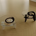 Modern Coffee Table With Clear Glass Top And Metal Base Featuring Decorative Holes