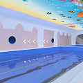 Modern Swimming Pool With Colorful Ceiling And Blue Water Design
