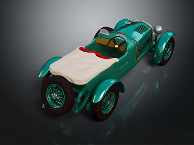 Vintage Teal Convertible Car With White Seat Cover And Red Interior Seats 3d model