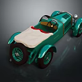 Vintage Teal Convertible Car With White Seat Cover And Red Interior Seats