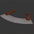 Curved Weapon Knife With Wooden Handles And Silver Sharp Blade Design