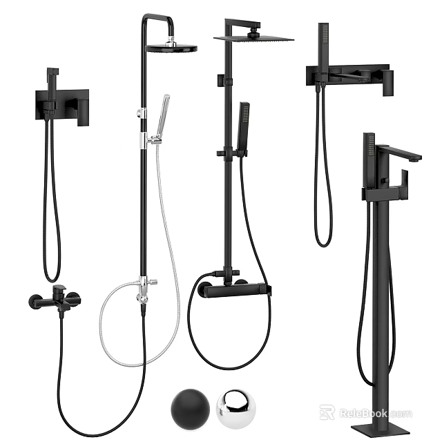 Modern Matte Black Shower System With Handheld Sprayer Fixed Head And Hose 3d model