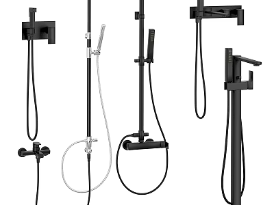 Modern Matte Black Shower System With Handheld Sprayer Fixed Head And Hose 3d model