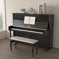 Modern Black Yamaha Piano Musical Instruments Art Supplies with Music Sheets Bench and Window Decor
