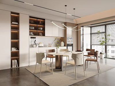 Modern Restaurant Interior With Open Dining Area Round Table Chairs And Large Windows 3d model