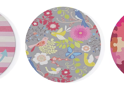 Stylish Vibrant Round Rug With Colorful Floral Birds And Butterflies Design 3d model