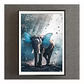 Animal Painting Featuring Elephant With Blue Butterfly Wings And Flying Butterflies Natural Background Light Rays