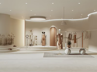 Modern Clothing Store Interior With Mannequins Displaying Stylish Dresses And Fashion Racks 3d model