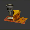 Yellow Cheese Slices with Holes on Red Mat and Silver Goblet