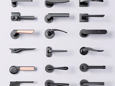 Modern Door Handles With Various Black And Copper Designs For Home Decor 3d model