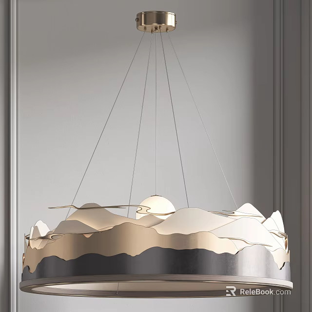 Elegant Modern Wavy Layered Chandelier With Metallic Finish In Minimalist Interior 3d model 