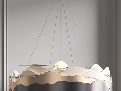Elegant Modern Wavy Layered Chandelier With Metallic Finish In Minimalist Interior 3d model