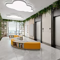 Chinese Style Hotel Lobby With Wooden Furniture Reception Desk And Ceiling Character Decorations