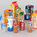 Assorted Drinks Collection Featuring Bottled Water Juice Boxes And Soda Cans 3d model