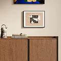 Wooden Console Cabinet With Drawers Decorative Vase And Wall Paintings Near Floor Lamp