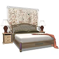 Background Double Bed Interior Design With Floral Wallpaper Bedside Tables And Table Lamps