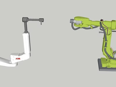 Industrial Robotic Equipment With ABB White And Green Mechanical Arms 3d model