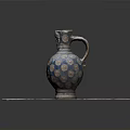 Decorative Ceramic Pitcher With Blue Base And Gold Dot Pattern On Wooden Board 3d model