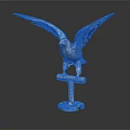 Detailed Eagle Model With Spread Wings Perched On Wooden Stand Against Dark Background