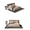 Modern Double Bed with Soft Bedding Pillows and Cozy Rug Design 3d model