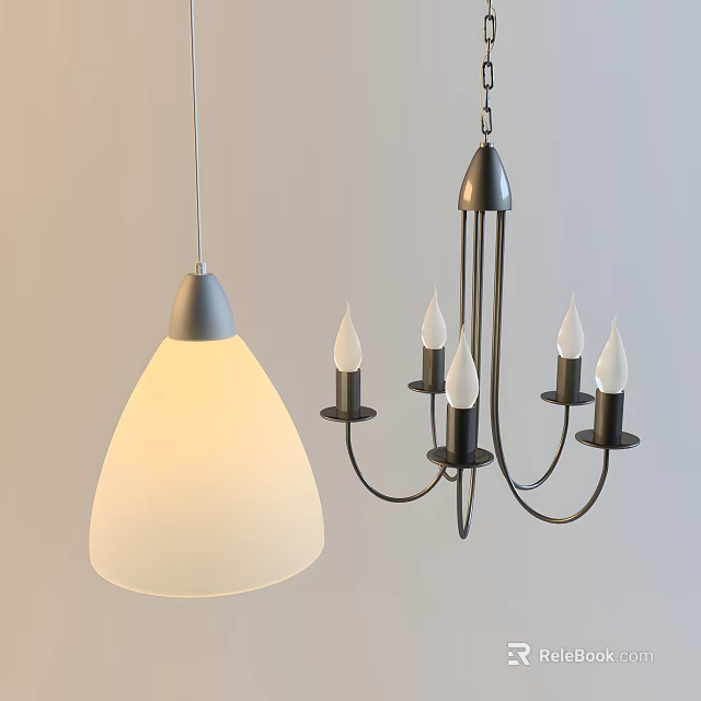 Modern and Classic Chandeliers With White Shade and Candle Shaped Design 3d model 