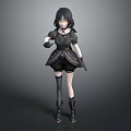 3D Fantasy Game Movie Character With Short Black Hair And Golden Accented Black Outfit