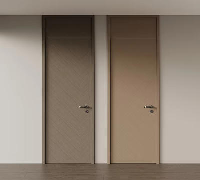 Modern Minimalist Interior Hinged Doors Pair With Herringbone Texture And Two Tone Colors 3d model